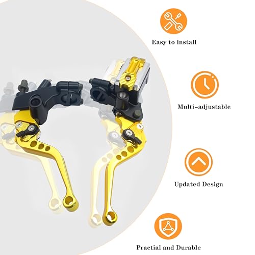 Universal Motorcycle 7/8" 22mm Handlebar Brake Master Cylinder Clutch Lever CNC Left & Right Set Compatible with Honda Kawasaki Suzuki Yamaha（ Piston Diameter 12.7mm (Gold) - color: Gold