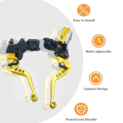 Universal Motorcycle 7/8" 22mm Handlebar Brake Master Cylinder Clutch Lever CNC Left & Right Set Compatible with Honda Kawasaki Suzuki Yamaha（ Piston Diameter 12.7mm (Gold) - color: Gold
