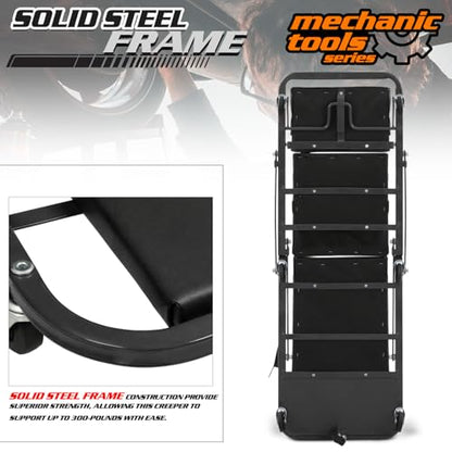 M-AUTO Heavy-Duty Convertible Mechanic Creeper, Z-Creeper 2-in-1 Creeper and Seat 48" Padded Adjustable Headrest Roller Garage Chair with 7 Swivel Casters for Washing, Detailing, Maintenance, Black - color: Black, size: 48"