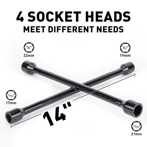 CARTMAN 14 Inch Heavy Duty 4 Way Universal Cross Lug Wrench Tire Iron - size: 14" Black (Pack of 1)