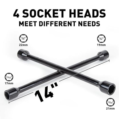 CARTMAN 14 Inch Heavy Duty 4 Way Universal Cross Lug Wrench Tire Iron - size: 14" Black (Pack of 1)