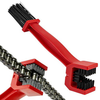 Motorcycle Chain Washer, Double-Ended Chain Gear Cleaning Tool w/Three-Sided & Long Bristles, Chains Crankset Brush Dirt Cleaner for Motorcycle Bicycle Mountain Bike (Red) - color: 1 PCS, Red