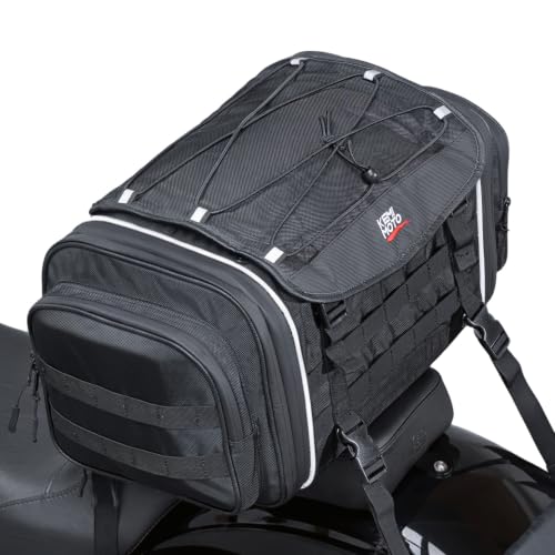 KEMIMOTO Motorcycle Travel Luggage Bags, Expandable Large Capacity Motorcycle Tail Bag, Waterproof Rear Rack Trunk, Motor Pannier Bag with Rain Cover and Straps 25L-30L - size: 25L-30L