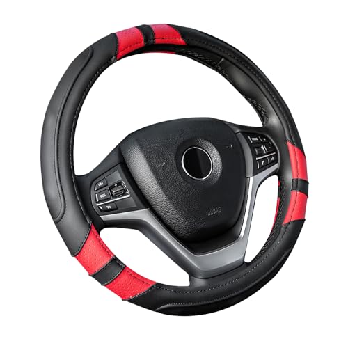 Achiou Steering Wheel Cover 15in Microfiber Leather Anti-Slip Universal - color: Black + Red