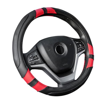 Achiou Steering Wheel Cover 15in Microfiber Leather Anti-Slip Universal - color: Black + Red