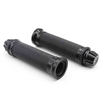 Motorcycle Handlebar Grips with Bar End Cap, Racing CNC Aluminum Soft Rubber Universal for 7/8"(22mm) Handle Bar (Black)