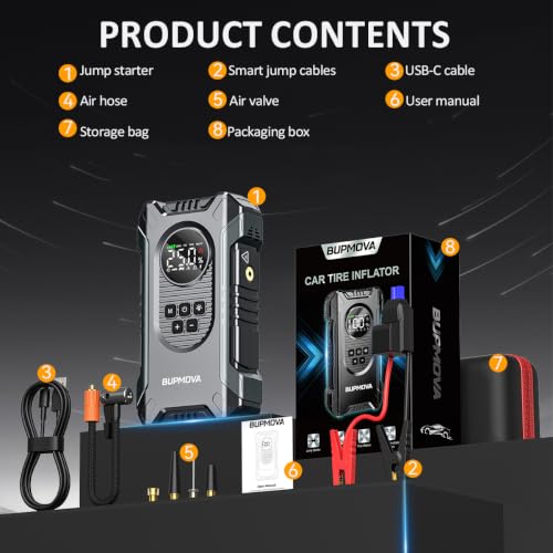 7000A Portable Car Battery Jump Starter with Air Compressor 150PSI - color: Silver