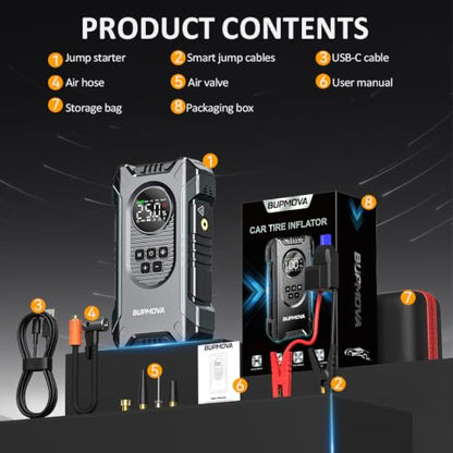 7000A Portable Car Battery Jump Starter with Air Compressor 150PSI - color: Silver