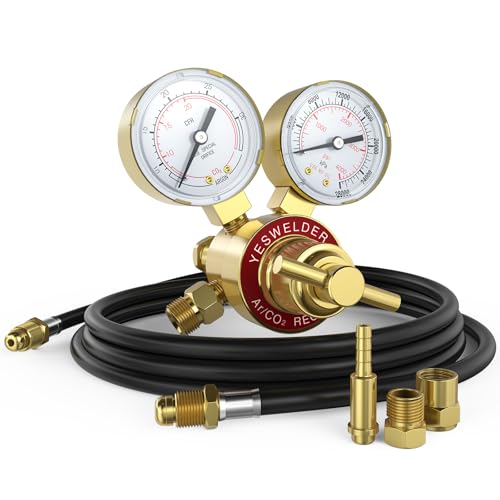 YESWELDER Argon CO2 Regulator with 8.2 ft Hose 0-4000 PSI Gauges Gas
