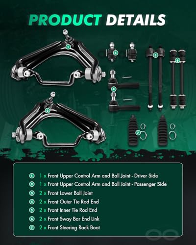 SCITOO 12pcs Front Suspension Kit Upper Control Arm And Ball Joint Sway Bar End Link Outer Inner Tie Rod End w/Boot Replacement for 2002-2005 for Ford Explorer 2002-2005 for Mercury Mountaineer