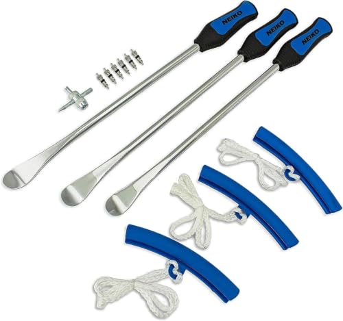 NEIKO 20601A 14.5” Steel Tire Spoons Tool Set, Include 3 Piece- Spoons,3 Rim Protector,Valve Tool,6-Piece Valve Cores,Motorcycle- Changer,Dirt Bike-Tire Levers,(Pack of 10) - size: Tire Spoon Set, 13 Piece (Pack of 10)