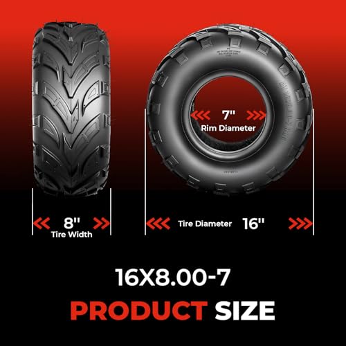 ATV Tires 16x8-7,4 PR Mini Bike Tires,Tubeless,Pair of 2 - size: 16x8-7