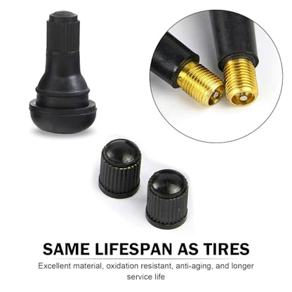 Qurbun 5 PCS TR412 Tire Valve Stems, Rubber Snap-in Short Tubeless Tire Valve Stem, Air-Tight Seal Valve Stem Replacement Kit, Fit for 0.453 inch Rim Holes on Standard Vehicle Tires (Black) - size: 5 PCS # TR412