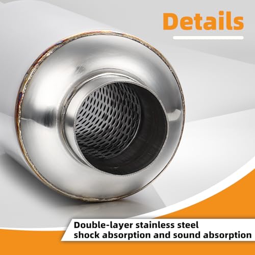 A-KARCK 2.0" Inlet Exhaust Resonator, Muffler Resonator 2.0" Inlet 2.0" Outlet 14'' Overall Length Stainless Steel - size: 2" Inlet/Outlet 13.8" Long - Polished