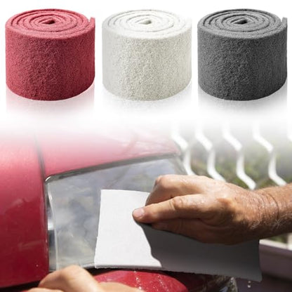 3 Rolls Industrial Scouring Pads 4.72" x 6.56 ft Scuff Pad for Scuffing, Scouring, Sanding, Cleaning, Blending, Paint Surface Prep Adhesion, Automotive Auto Body, Cuttable, Red White Gray