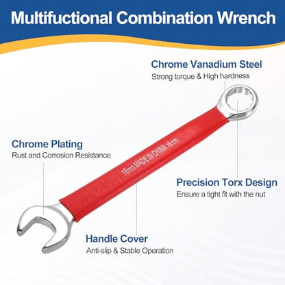 HARFINGTON 2Pcs Metric Combination Wrench 16mm 12-Point Box & Open End CR-V - size: 16mm