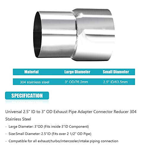 Universal 2.5" OD to 2.75" ID Exhaust Pipe Adapter Connector Reducer 304 Stainless Steel 2.5 Inch to 2.75 Inch 2 1/2” OD to 2 3/4” ID kit - size: 2.5" OD to 2.75" ID