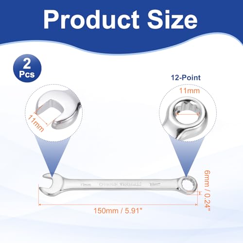 HARFINGTON 2pcs Combination Wrench 11mm Metric 12-Point Box and Open End - size: 11mm