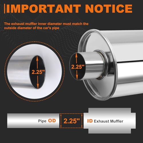2.25'' Ultra Quiet Resonator, 304 Stainless Steel Muffler, 2.25'' Inlet & Outlet 14" Overall Length Universal Sliver Oval Performance Muffler Resonator - size: 2.25''