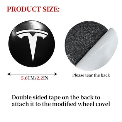 4 Pack Aluminum Waterproof Wheel Cover Center Emblem Sticker for Tesla Model 3 Model Y 56mm Hubcaps Wheel Rim Cover (Matte Black+Silver Emblem) - color: Matte Black Background+White Emblem