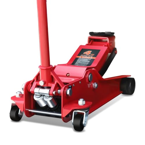 Auto Dynasty 4Ton Low Profile Floor Jack, Heavy Duty w/Dual Pistons, Red - color: Red, size: 4T Dual Pump