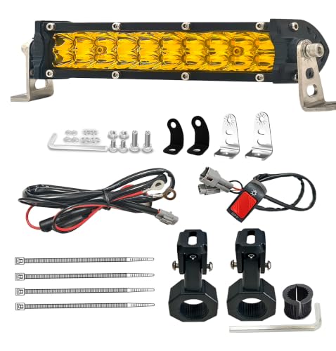 7Inch Amber Ebike Headlight Kit with Handlebar Clamps, Wiring and Switch - color: (Amber) Light Bar with Bar Clamps + 12V Wiring + Switch