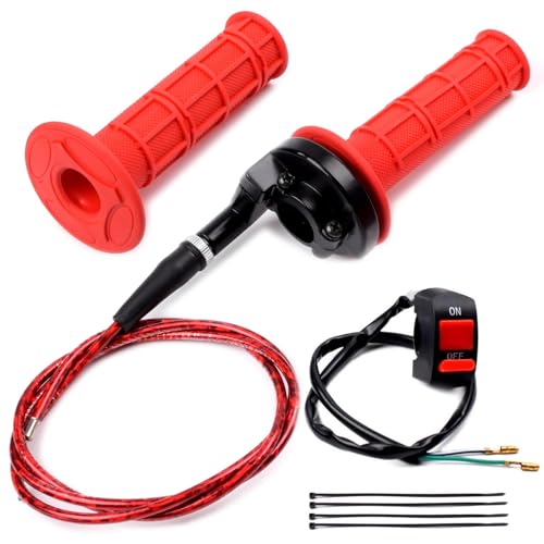 7/8" 22mm Twist Throttle Accelerator Soft Rubble Handle Grip Cable kit for 50cc 90cc 110cc 125cc 4-Stroke SSR Coolster Apollo CRF50 Roketa Pit/Dirt/Mini/ATV Quad Pocket Bike - color: Red