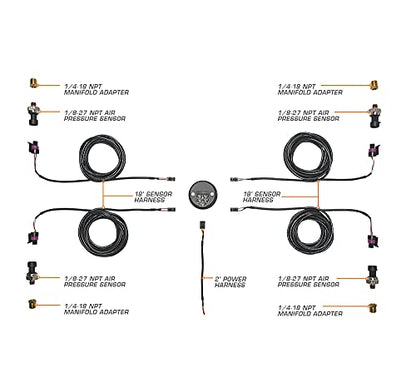 GlowShift 10 Color Digital Quad Air Pressure Gauge Kit, 2-1/16" 52mm