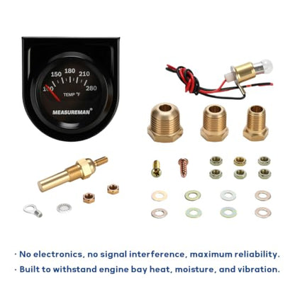 MEASUREMAN 2 Inch Water/Oil Temperature Gauge, 100-280°F, Black Dial