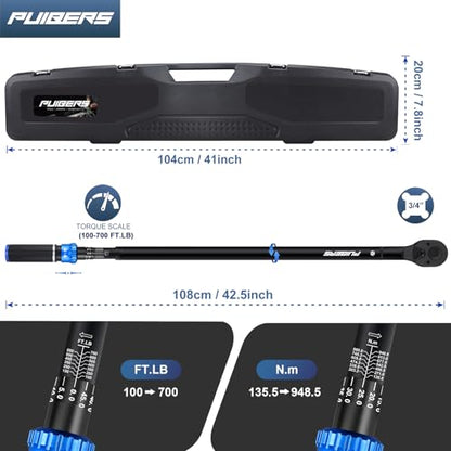 High Torque Wrench 3/4 Inch 100-700 ft, 3/4 Torque Wrench for Car, Truck, Tractor, Accuracy ± 3% Two Directions Adjustable 48 Teeth Precision Instruments Wrenches - size: 3/4" 100-700 FT.LB