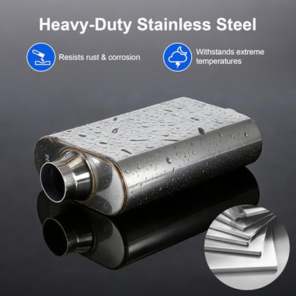 2.5" Center In/Out Performance Exhaust Muffler Stainless 17" Dual Chamber - size: 2.5" Center In/Out
