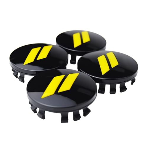 (Set of 4) 63mm=2.5 inches // Slash Wheel Center Cap Covers HubCap Emblem Badge Trim for Dodge Charger Challenger Durango Hornet Dart R/T SRT Magnum Nitro Journey Caliber Avenger - color: yellow // on gloss black cap