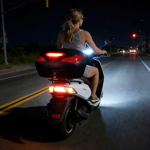AHR 48L Motorcycle Top Case with Light Universal Tour Tail Box Scooter - size: 48L w/ LED