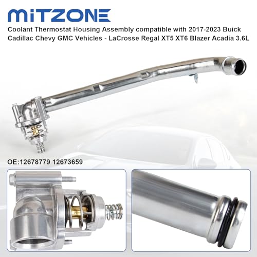 MITZONE Coolant Thermostat Housing Assembly compatible with 2017-2023 Buick Cadillac Chevy GMC Vehicles - LaCrosse Regal XT5 XT6 Blazer Acadia 3.6L Replace