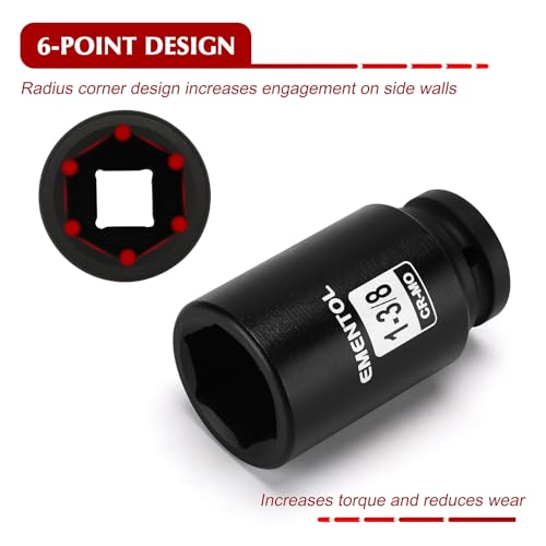 EMENTOL 3/4" Drive Deep Impact Socket Set,13 Pieces Jumbo Sockets, SAE (3/4" to 1-9/16") with 1/2"F to 3/4"M Adapter, 6-Point, CR-MO Steel - style: 13PCS (3/4Inch - 1-9/16Inch)