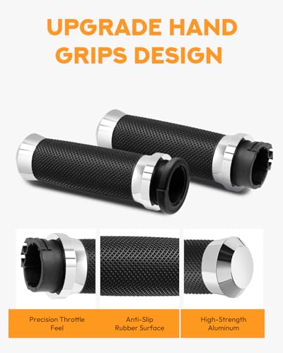 PBYMT 1inch Hand Grips, Cable Throttle Control Handlebar Grips Fit for Harley ’96-’07 Touring, ’08-’13 XR, ’96-Later XL, ’02-’17 VRSC, ’96-’17 Dyna (Except FXDLS) - color: Chrome