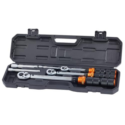 3-Piece Click Torque Wrench Set, 1/4, 3/8 and 1/2 Inch, 2.3-230 Nm | ±3% Accuracy, 20-240 in.lb, 5-45 ft.lb, 10-170 ft.lb, 72-Tooth Ratchets, Cr-V Steel, Extension Bars and Storage Case - size: 1/4" 3/8" 1/2" Drive, 6-Piece Kit