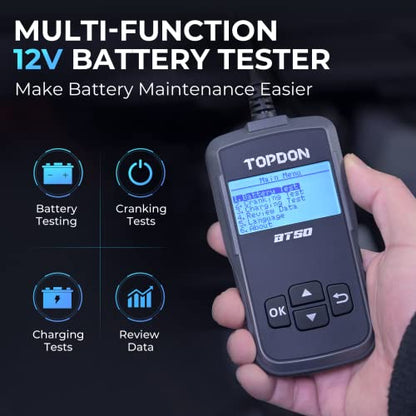 TOPDON BT50 Car Battery Tester, 12V, 100-2000 CCA Load Tester