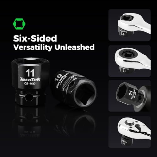TecoTek 13-Piece 1/4-Inch Drive Metric Low Profile Impact Socket Set, Stubby Socket Set, 4mm to 15mm, No Skips Sizes, 6 Point, Cr-Mo, Shorter Socket for Tight Areas - size: 4mm - 15mm(1/4" Dr.)
