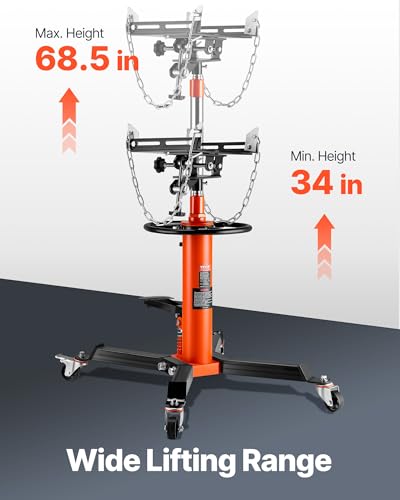 VEVOR Transmission Jack, 1322 LBS Hydraulic Telescoping Transmission Jack, 32"-67" High Lift Transmission Jack Stand with Foot Pedal, 360° Swivel Wheel - size: Medium