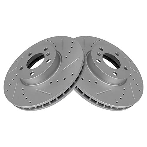 TRQ Performance Front Brake Rotor Set G Coated Vented Drilled and Slotted - style: BRA70550