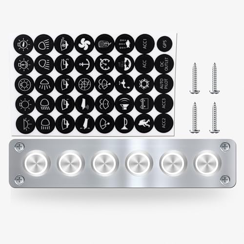 6 Gang Push Button Switch Panel Antioxidant Aluminum DC 12V Pre-Wired with LED Indicator Light IP65 Waterproof Panel for Marine Car RV Truck Yacht (White LED) - color: 6Gang White LED