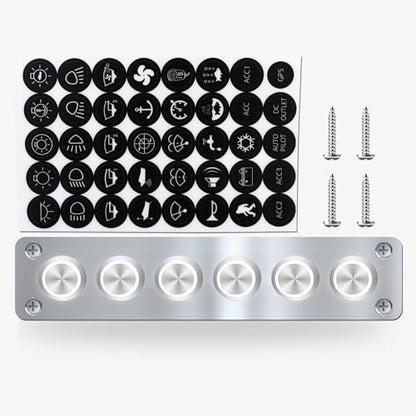 6 Gang Push Button Switch Panel Antioxidant Aluminum DC 12V Pre-Wired with LED Indicator Light IP65 Waterproof Panel for Marine Car RV Truck Yacht (White LED) - color: 6Gang White LED