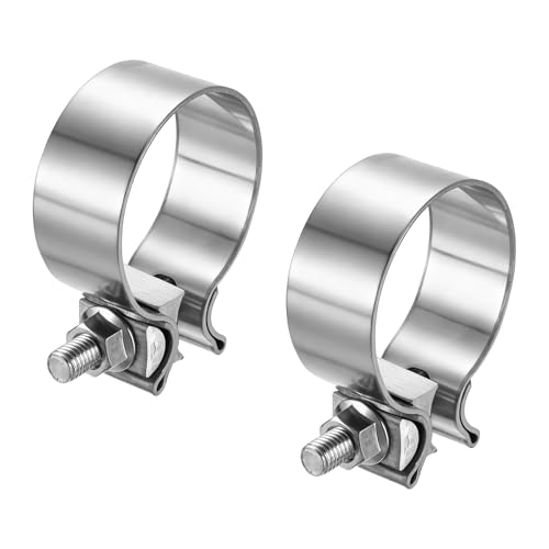 HARFINGTON 2pcs 410 Stainless Steel Exhaust Clamp 2.36" Butt Joint Narrow Band Muffler Seal Exhaust Narrow Lap Butt Clamps for Pipes Mufflers Converters System Repair, Silver - size: Range 60-68 mm, Band Width 29mm
