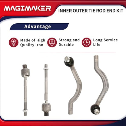 Inner Outer Tie Rod End Kit Compatible with Maserati Ghibli Base S SQ4 Q4, Quattroporte S SQ4 GTS 2014 2015 2016 Left & Right 4PCS Replace 673000005 673000006