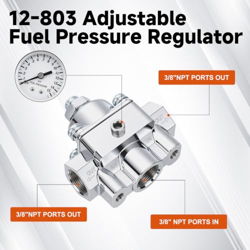 GEARLAST 12-803 Adjustable Fuel Pressure Regulator with Gauge - size: 12-803