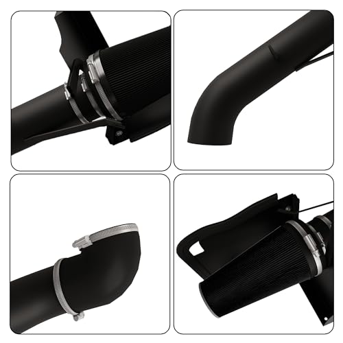 4’’ Cold Air Intake with Heat Shield Compatible with 1999-2006 GMC & Chevy V8 4.8L/5.3L/6.0L Silverado 1500/2500/3500 - Black - color: Black