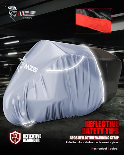 MZS Motorcycle Cover Waterproof Outdoor, Heavy Duty All Season Weather Sun Protection with Storage Bag Vents Night Reflective Cotton Lining Lock Holes fits up to 116" Motorcycles Vehicle Covers - size: XXX-Large 116 inches