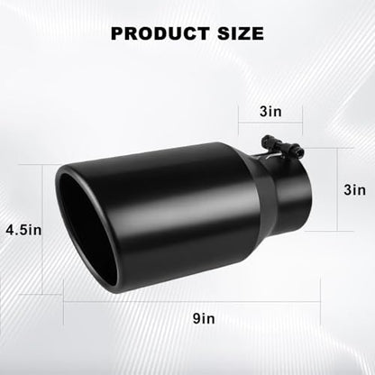 Mupera 3 Inch Inlet Exhaust Tip, 4.5" Outlet, 9" Long - size: 3" Inlet 4.5" Outlet 9" Length Black