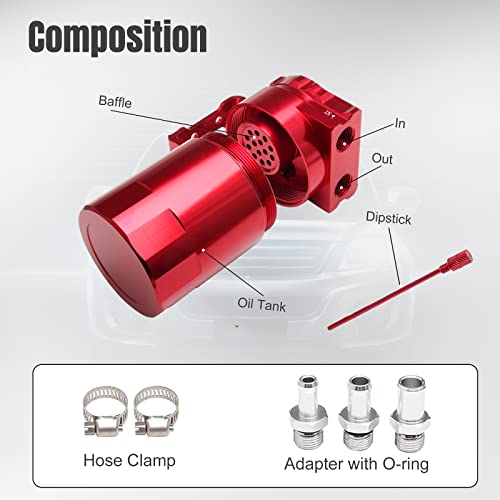 Thick Shell Baffled Oil Catch Can Coolant Fuel Catch Can Reservoir Kit - Red - color: Red